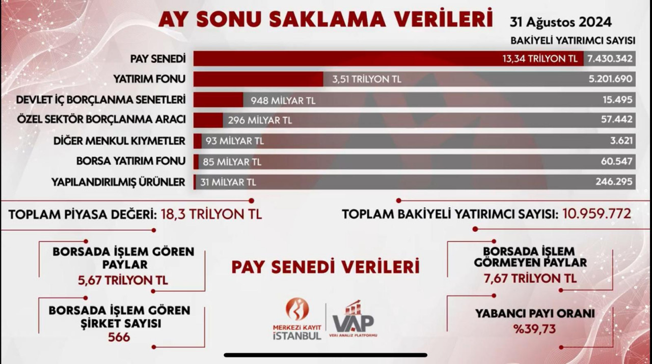 31 Ağustos 2024 Tarihli MKK Raporu: Yatırımcı Sayıları ve Piyasa Değerleri